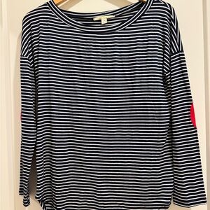 Miami Navy and White Striped Long Sleeve Top with Red Elbow Patches